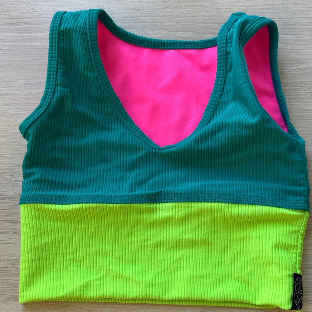 Kids Neon Dance Crop Top - Pink & Lime - Picture 5 of 5